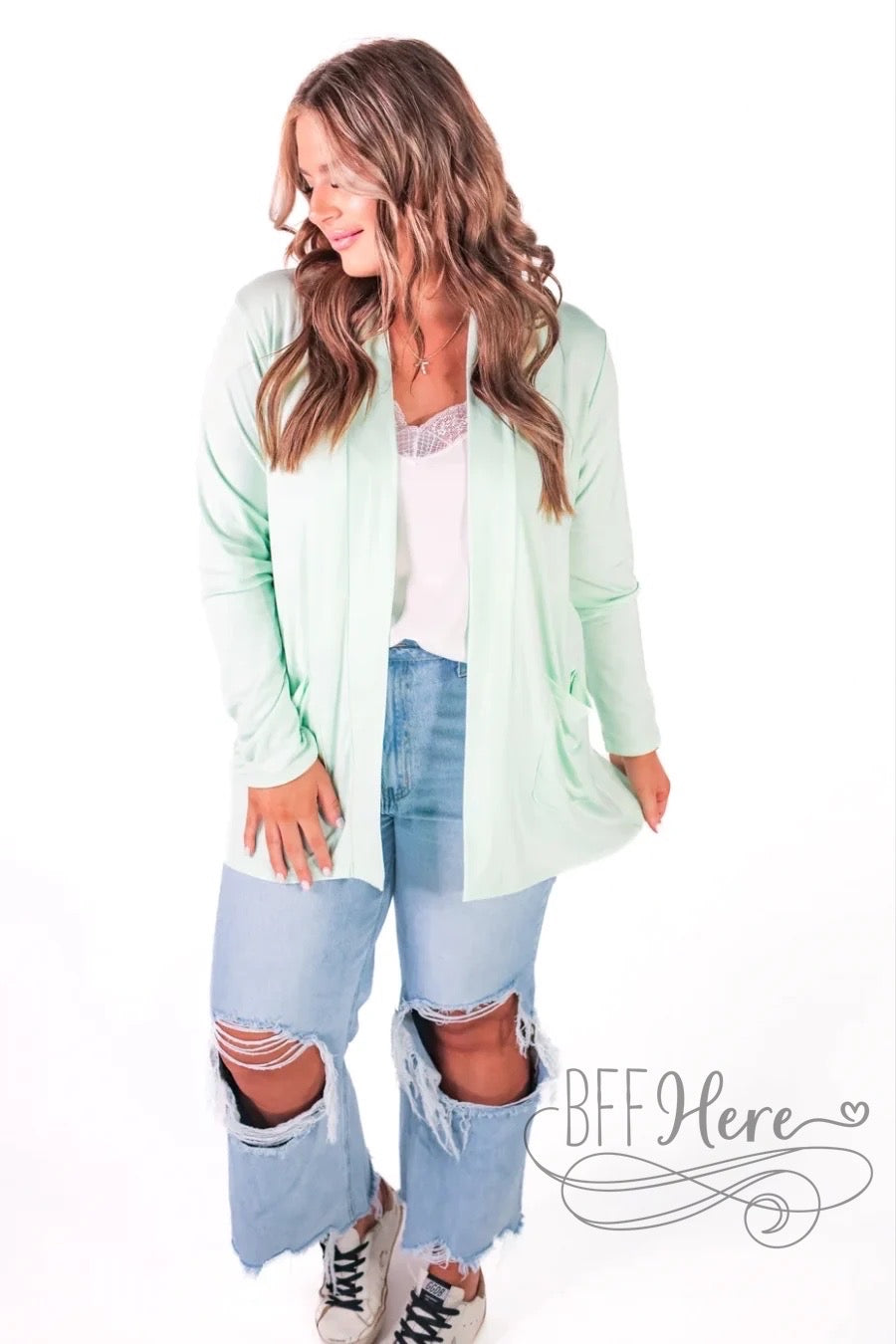 Prescott Lightweight Cardigan / Mint - BFF Here
