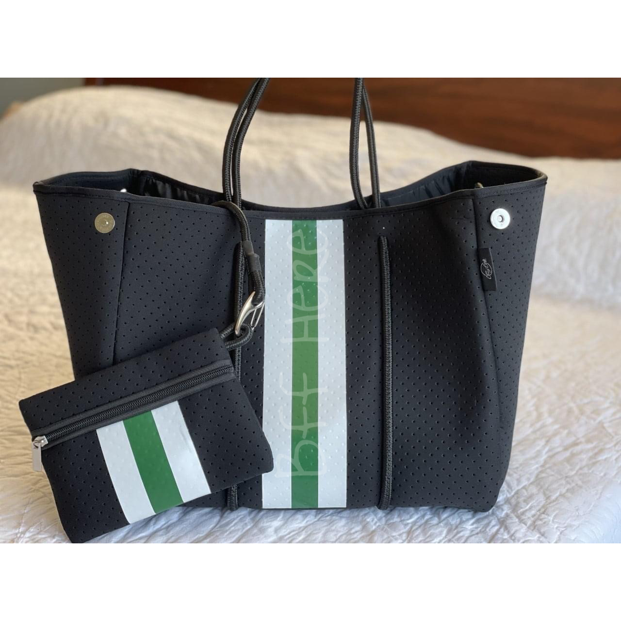 Neoprene Tote -- Black/Green Stripe - BFF Here