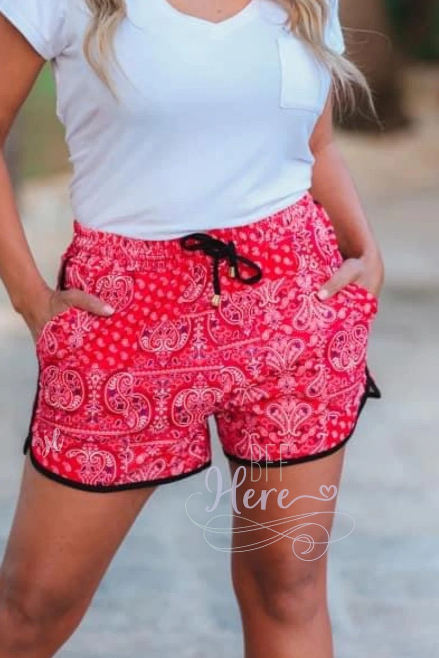 Let's BBQ Bandana Drawstring Everyday Shorts - BFF Here