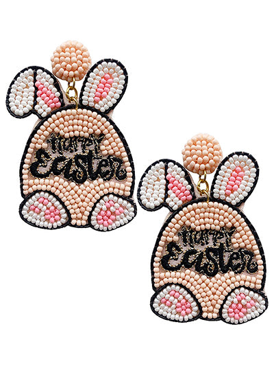 Happy Easter Bunny Seed Bead Earrings - BFF Here