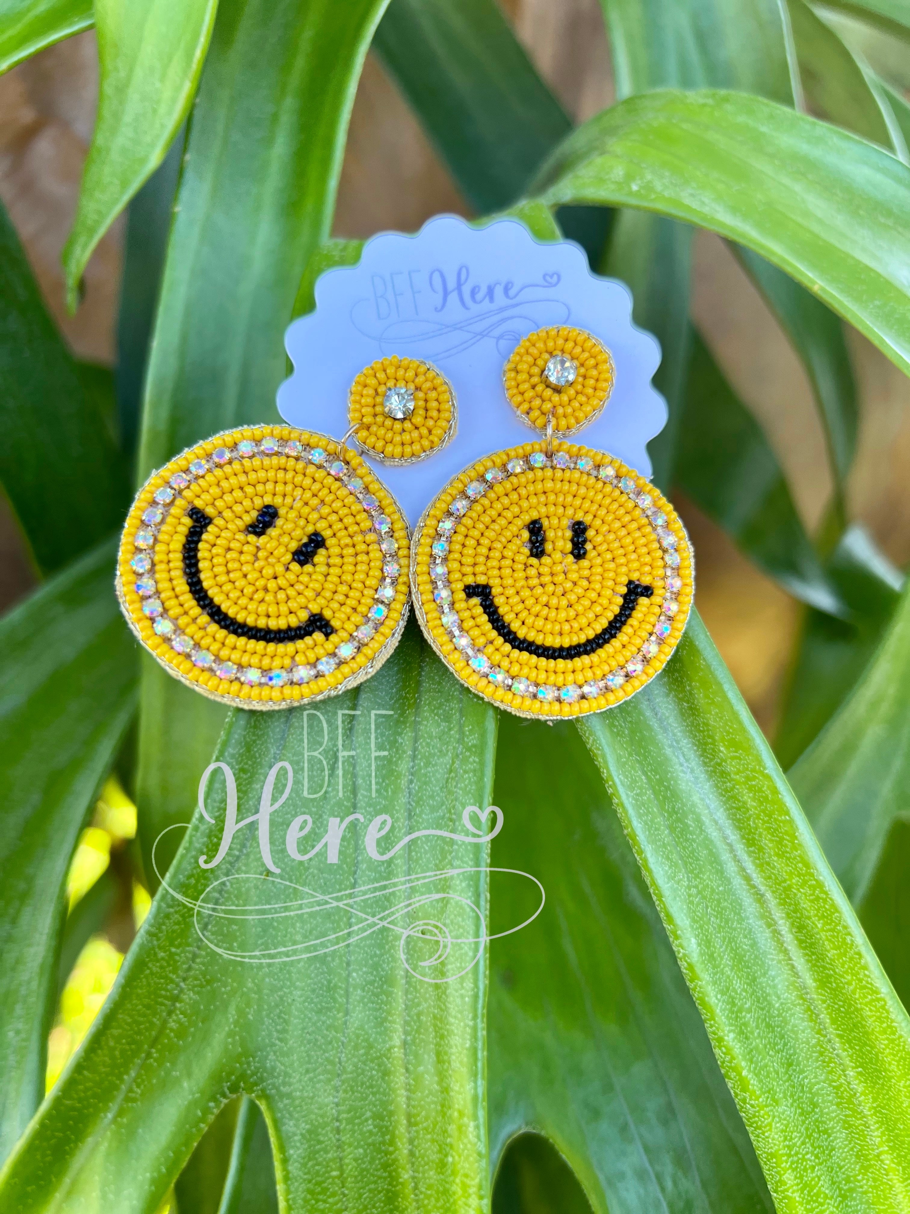 Happy Face Beaded Earring -- Choice of Color - BFF Here