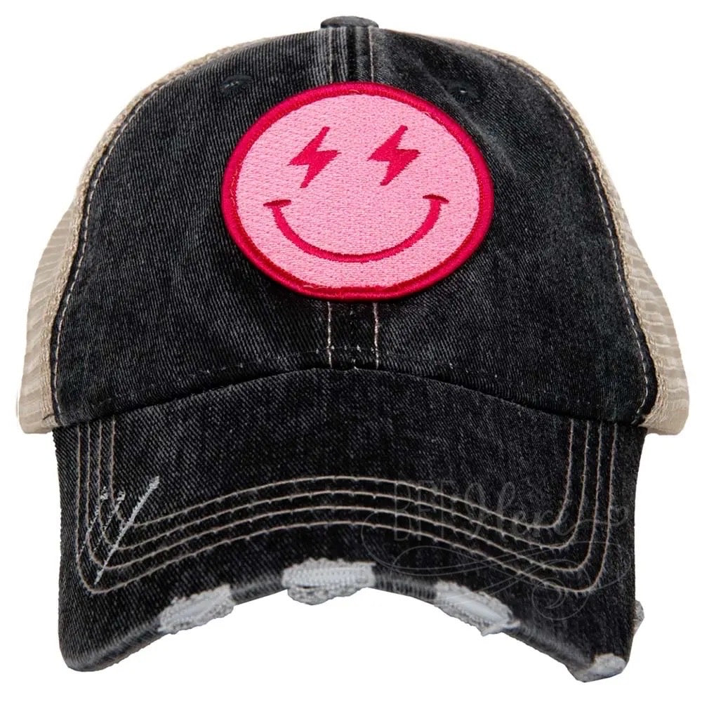 Happy Face Trucker Hat — Pink Lightening - BFF Here