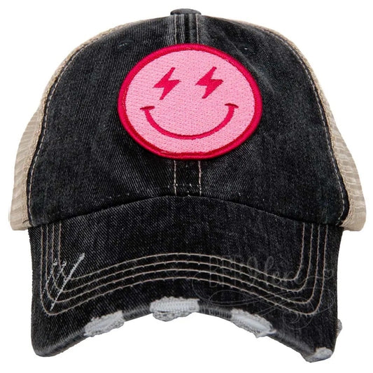 Happy Face Trucker Hat — Pink Lightening - BFF Here