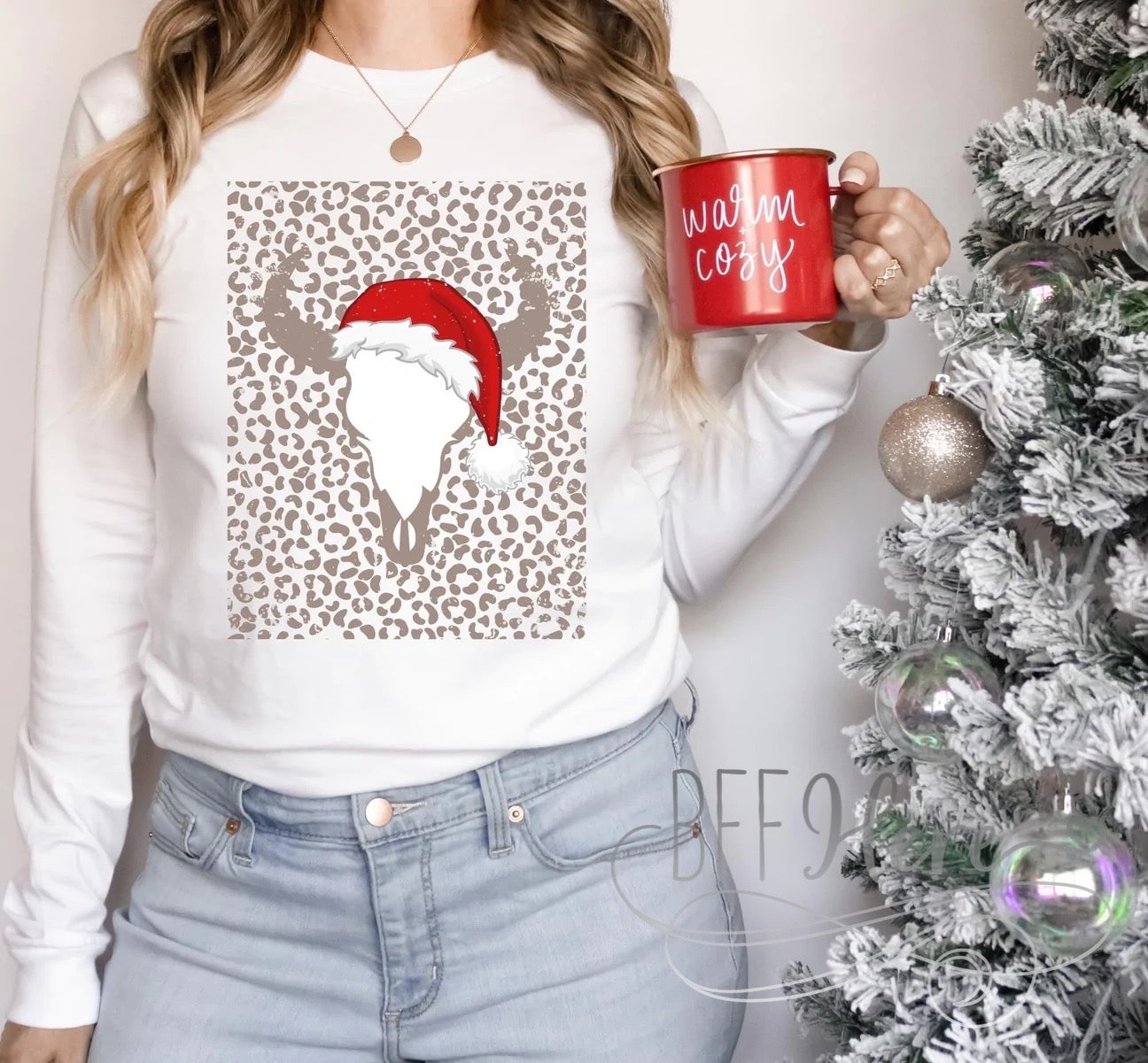 Santa Bull Skull  Longe Sleeve T-Shirt - BFF Here