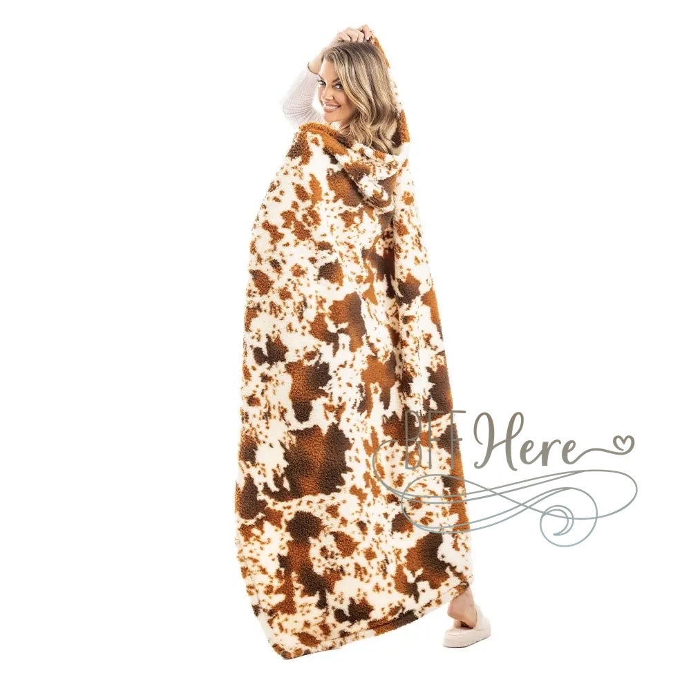 PREORDER— Brown Cow Print Sherpa Throw Blanket - BFF Here