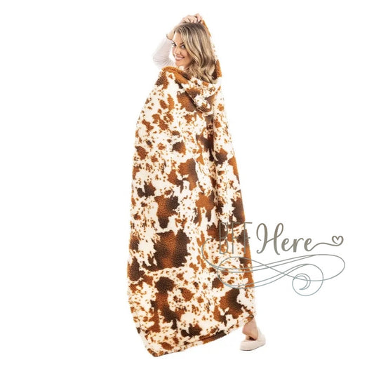 PREORDER— Brown Cow Print Sherpa Throw Blanket - BFF Here