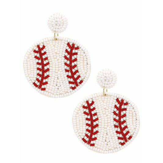 Baseball Round Seed Bead Earrings - BFF Here