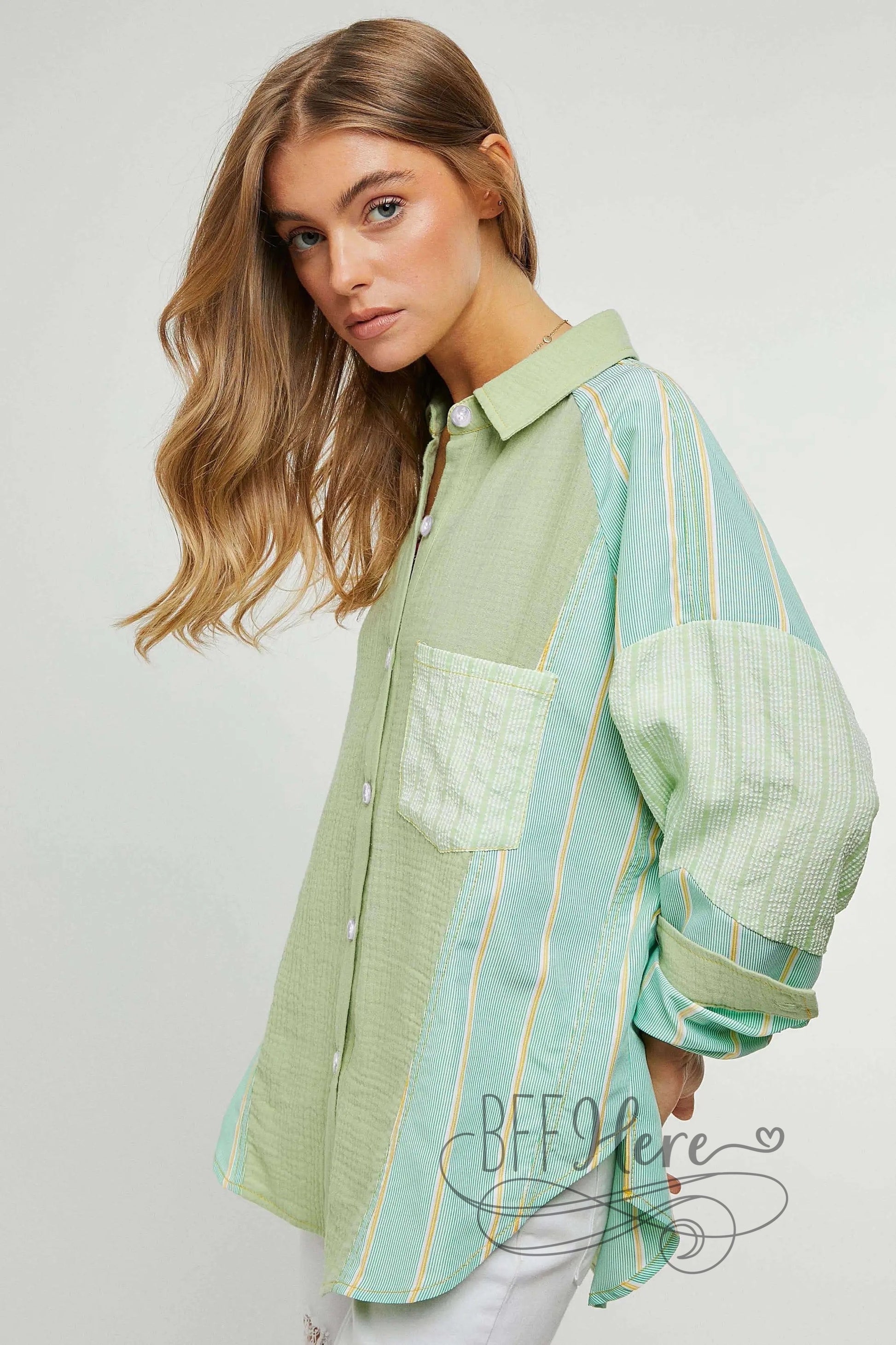 Sage Plaid Stripe Top - BFF Here