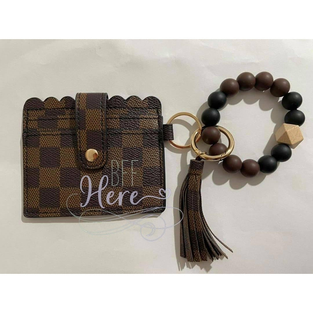 Dara Wristlet Keychain -- Brown Checkered - BFF Here