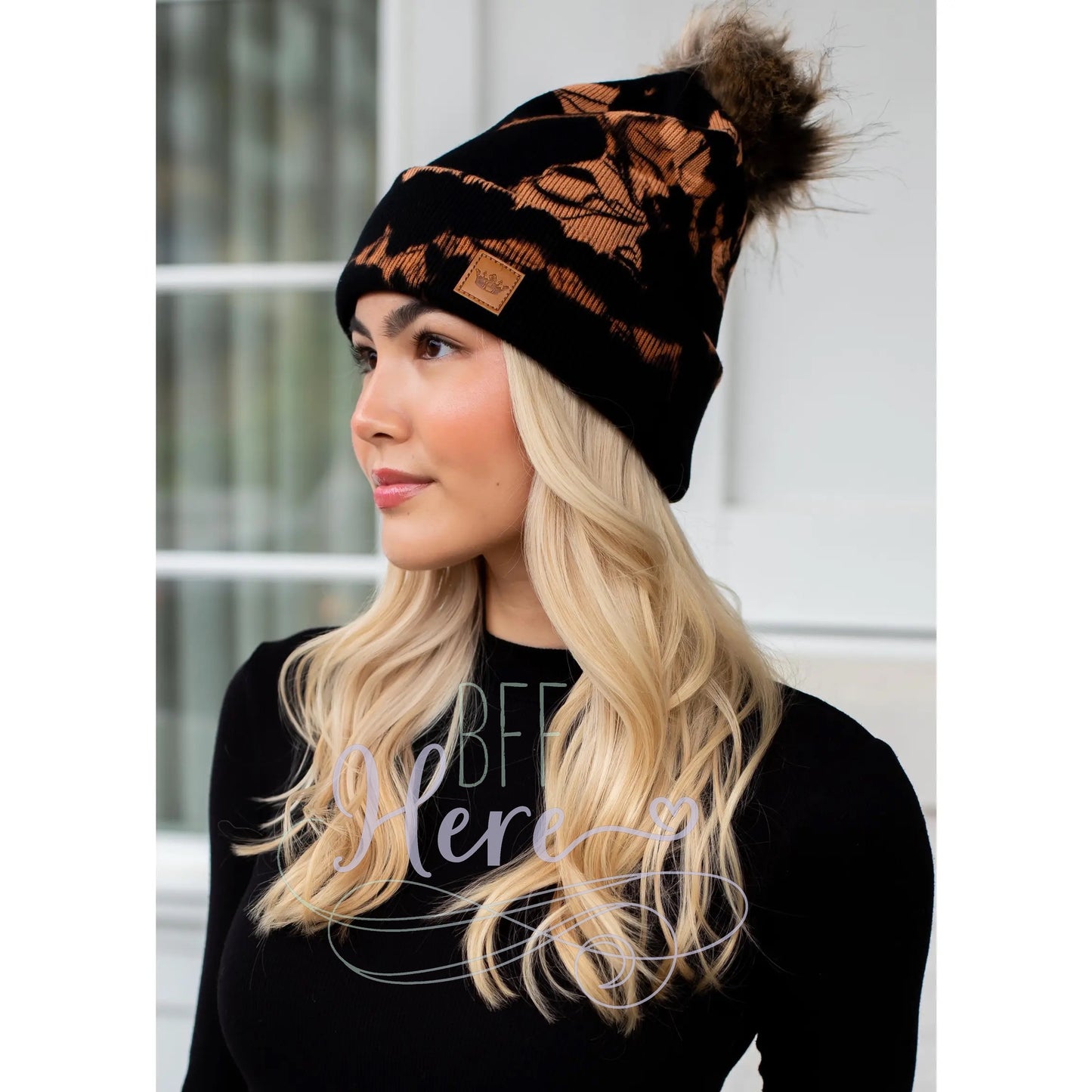 Black & Tan Tie Dye Pom Hat - BFF Here