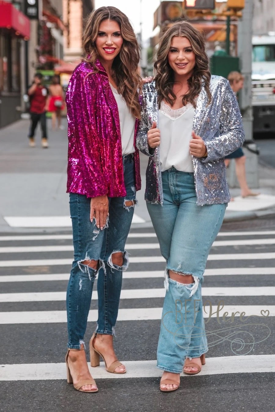 PREORDER-Sequin And The City Blazer — Silver - BFF Here