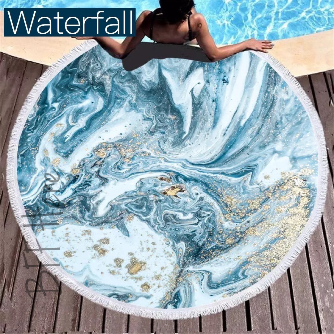 Round Beach Towel -- Waterfall - BFF Here