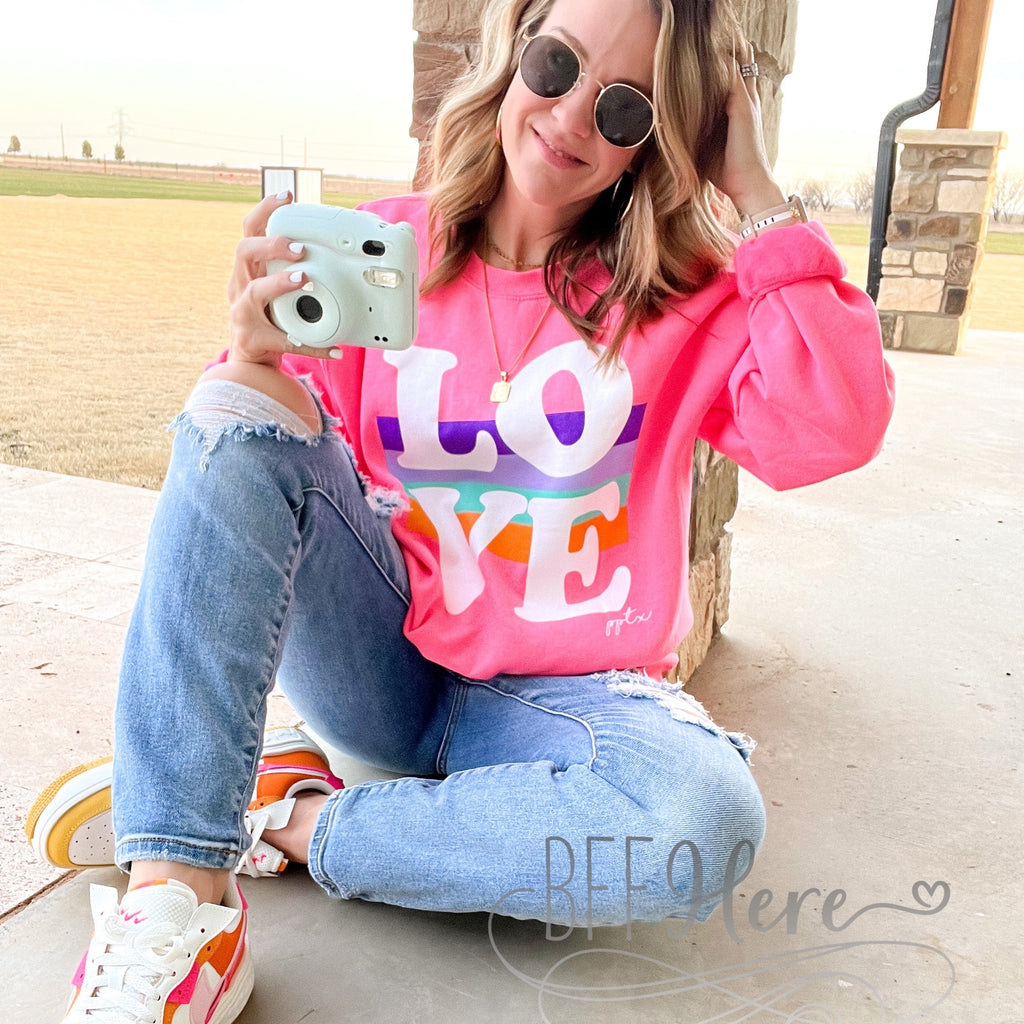 PREORDER-Big Love Neon Pink Sweatshirt - BFF Here