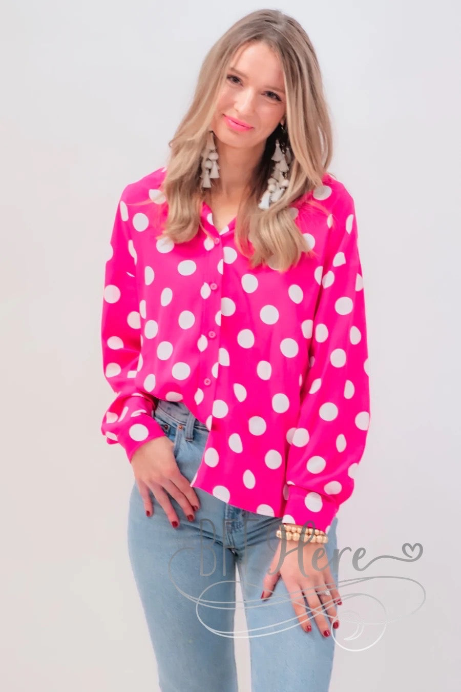 PREORDER-Darling Dot Button Up Top — Pink - BFF Here