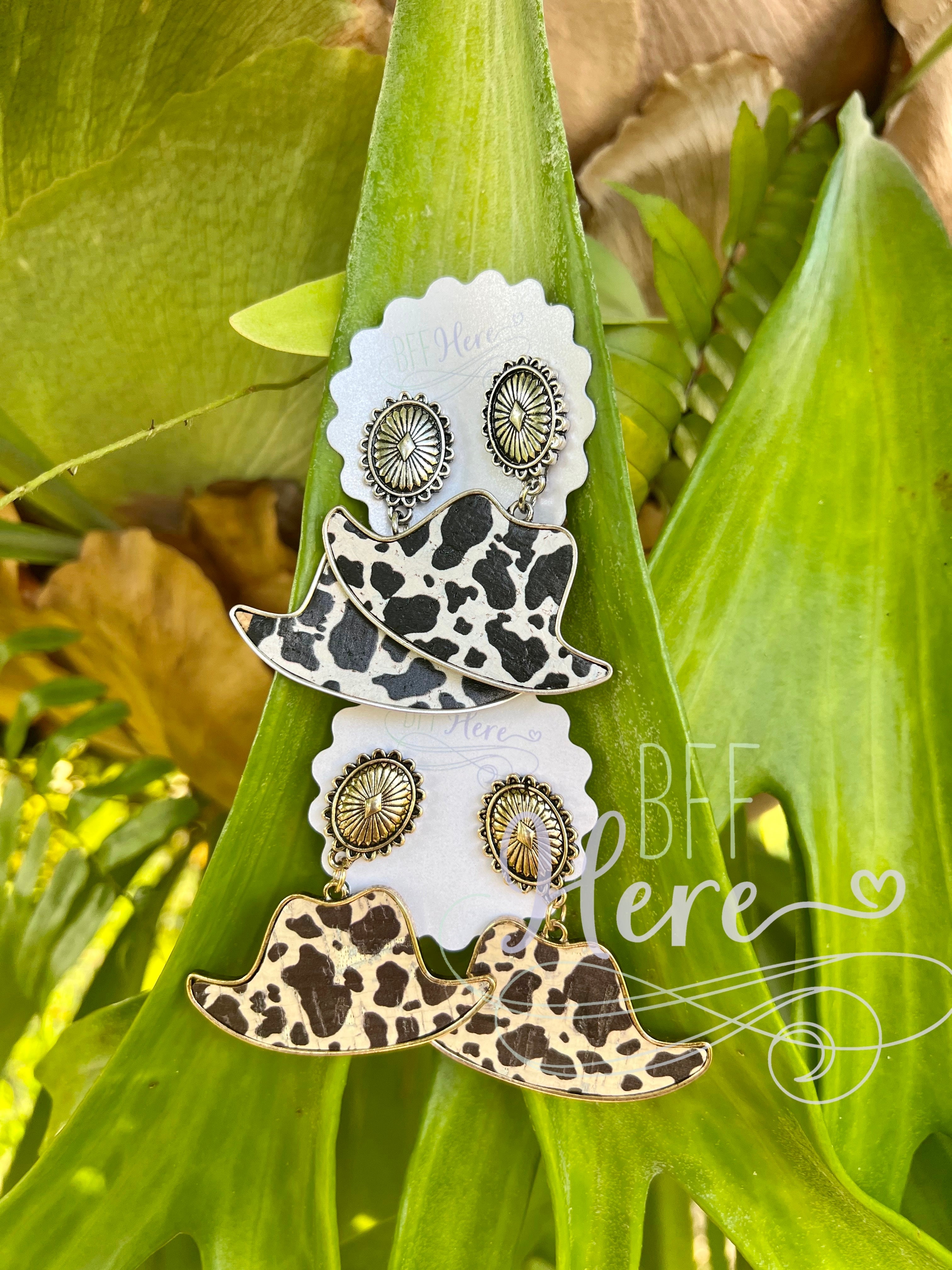 Maverick Animal Print Cowboy Hat Earrings - BFF Here