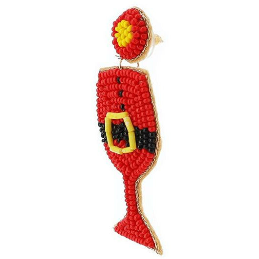Santa Wine Glass Seed Bead Earrings - BFF Here