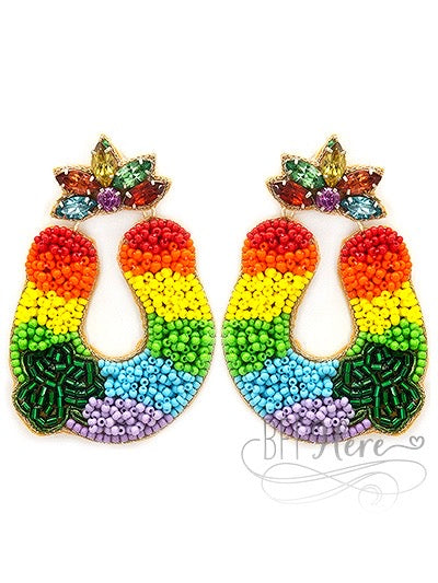 Horseshoe Clover Rainbow Seed Bead Earrings - BFF Here