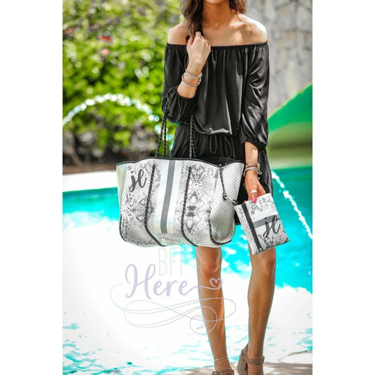 Neoprene Tote --  Silver Snakeskin - BFF Here