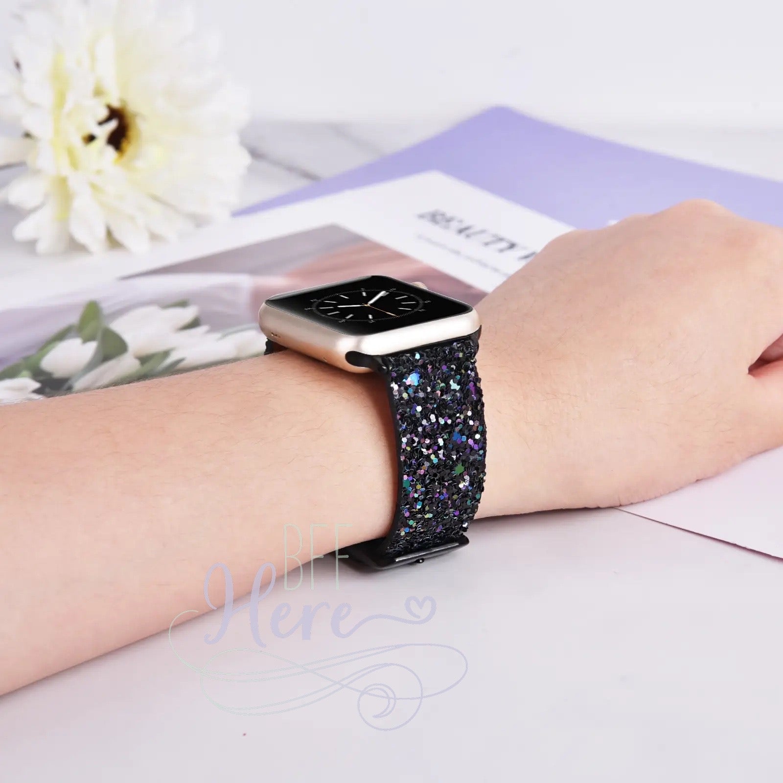 Shiny Glitter Leather Apple Watch Bands -- Choice of Color - BFF Here