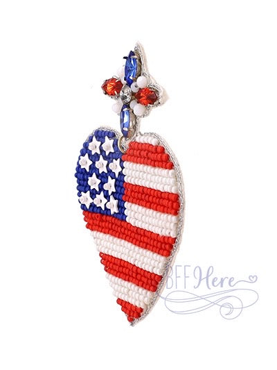 USA Heart Seed Bead Earrings - BFF Here