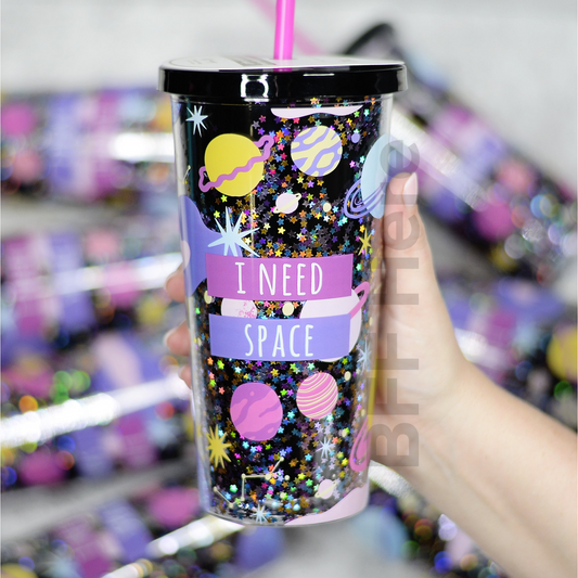 I Need My Space Glitter Tumbler With Straw - BFF Here