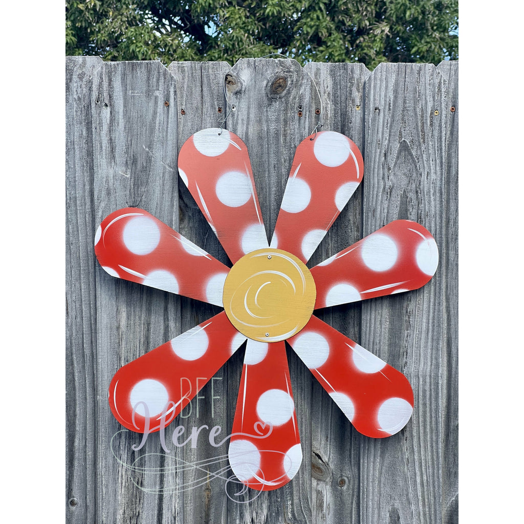 Red & White Flower Door Hanger - BFF Here