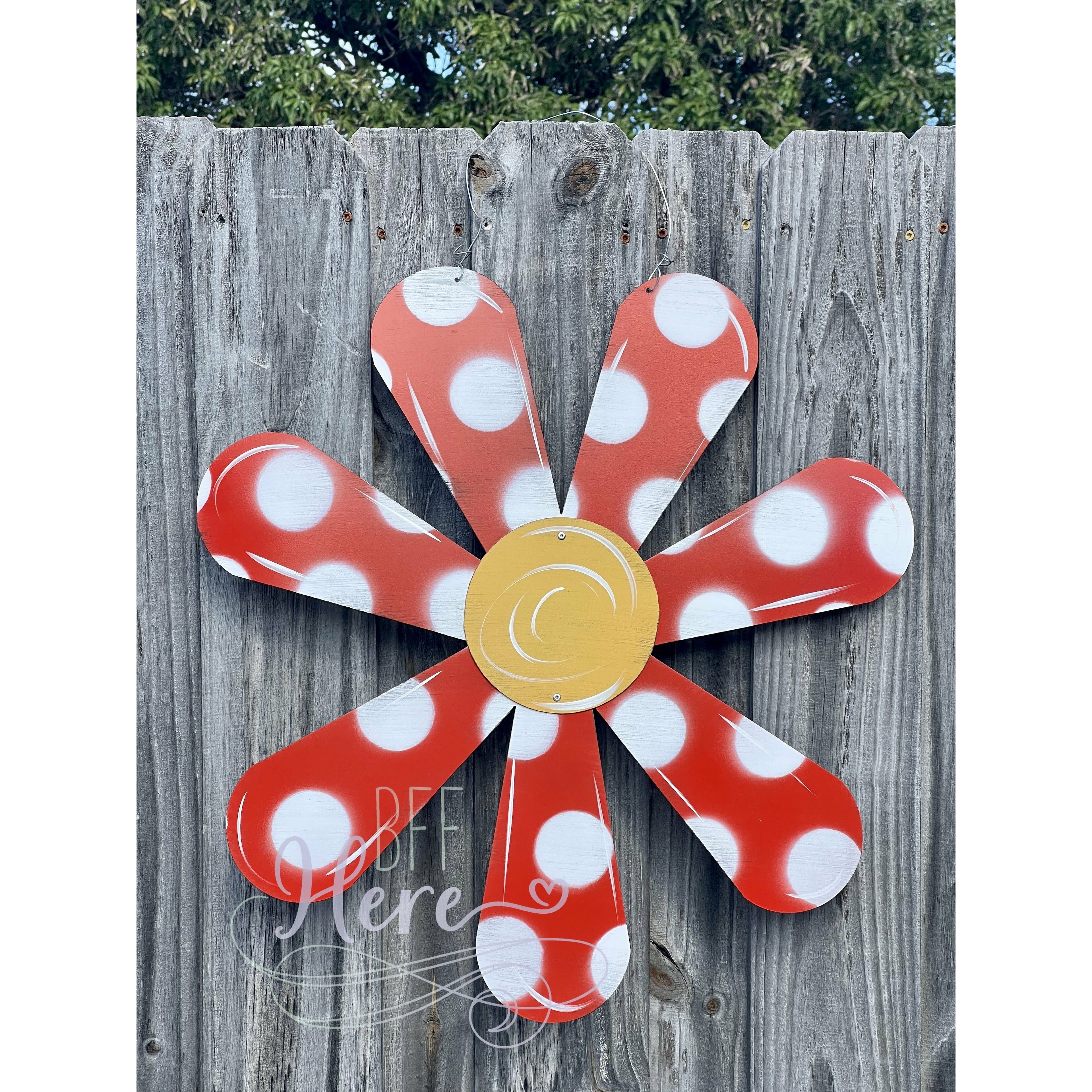 Red & White Flower Door Hanger - BFF Here