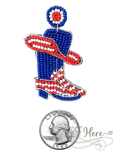 Patriotic Boots Seed Bead Earrings - BFF Here