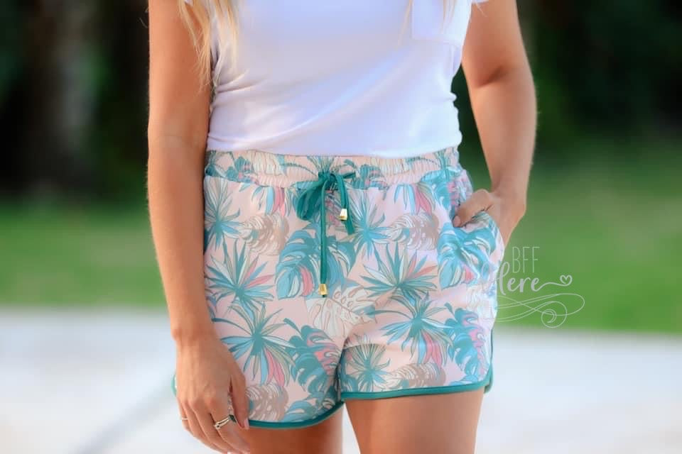 Hot Tropic Blush Palm Drawstring Everyday Shorts - BFF Here