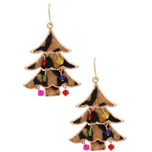 Leopard Christmas Tree Earrings - BFF Here