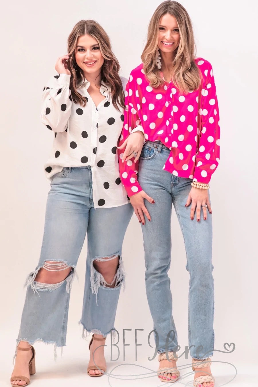 PREORDER-Darling Dot Button Up Top — White - BFF Here