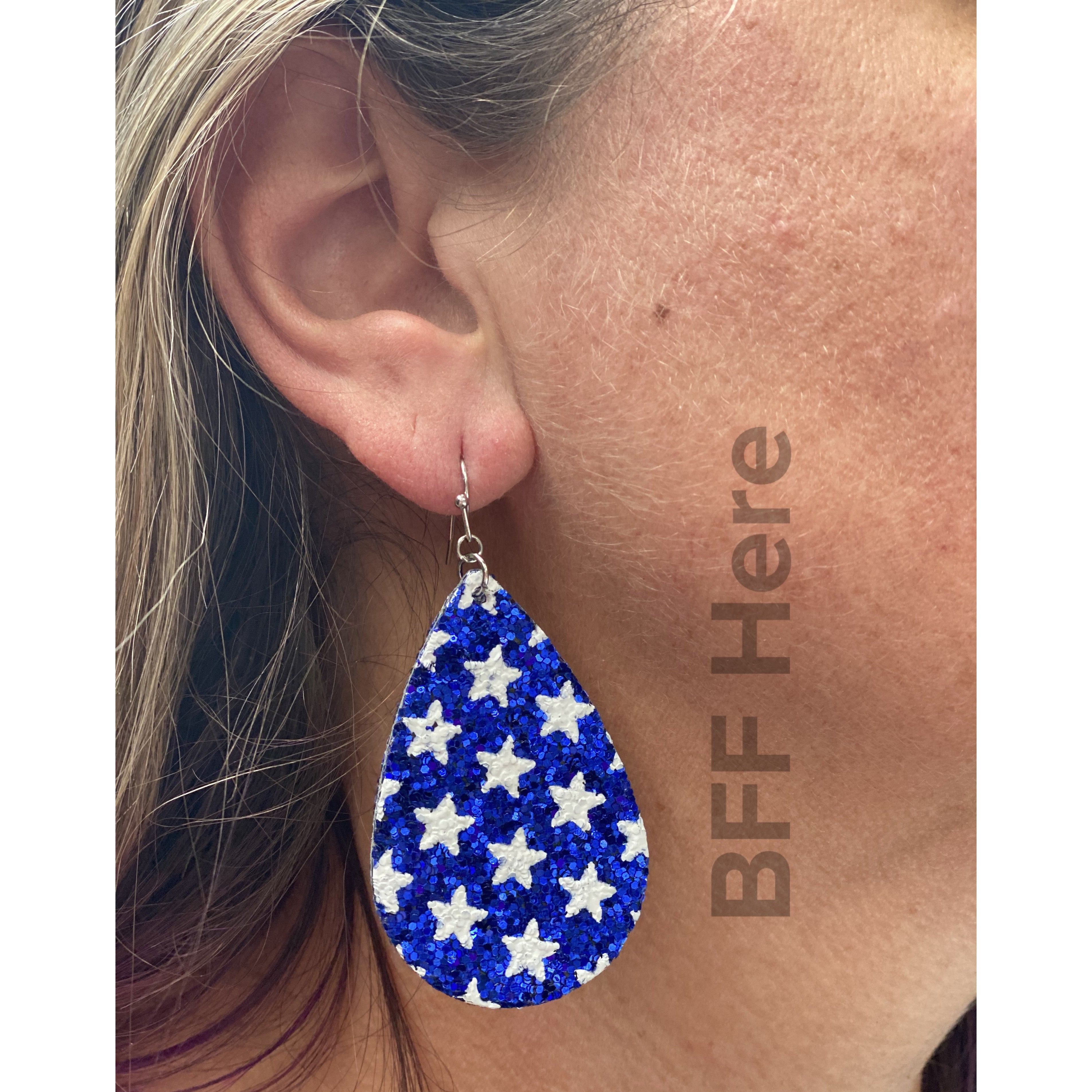 Glitter Star Tear Drop Earrings -- Choice of Color - BFF Here