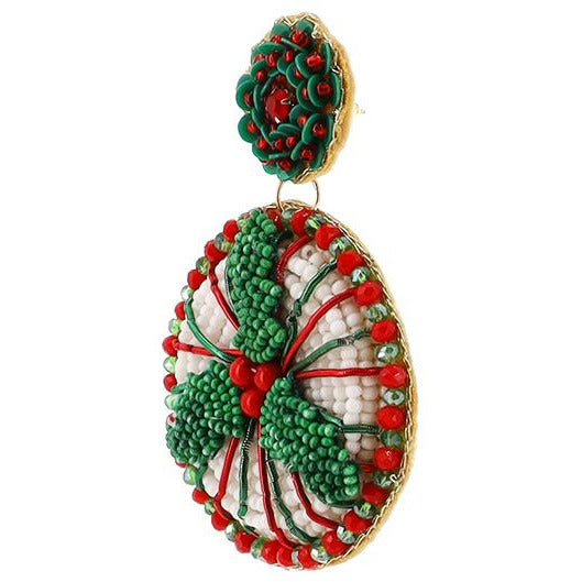 Christmas Holly Tradition Seed Bead Earrings - BFF Here