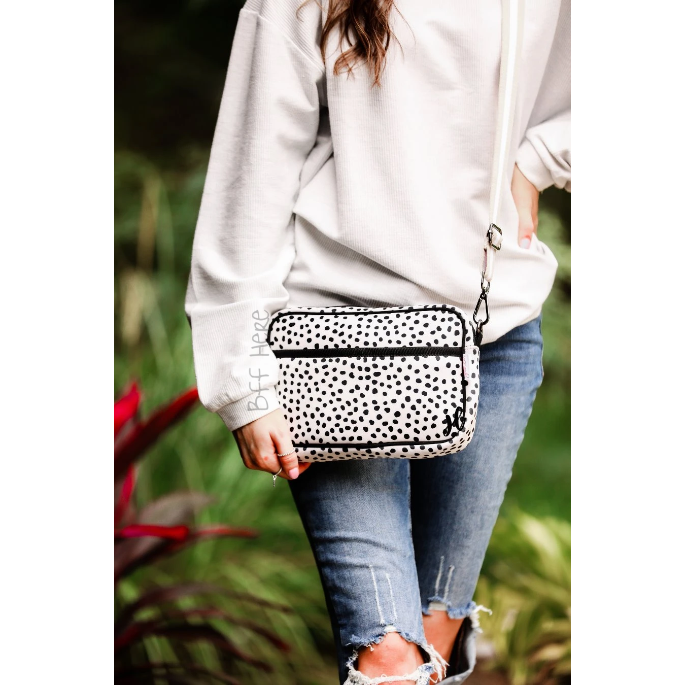 Neoprene Messenger -- Spotted Cream - BFF Here