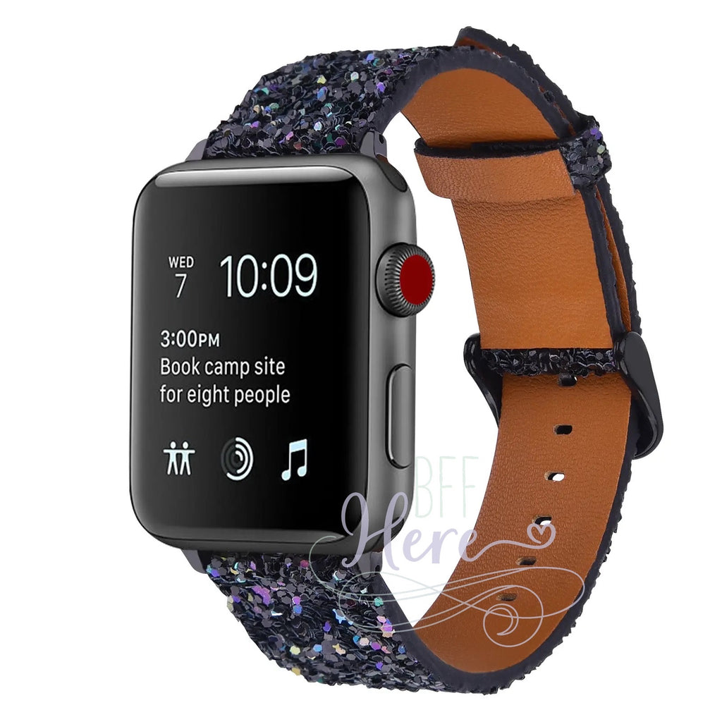 Shiny Glitter Leather Apple Watch Bands -- Choice of Color - BFF Here