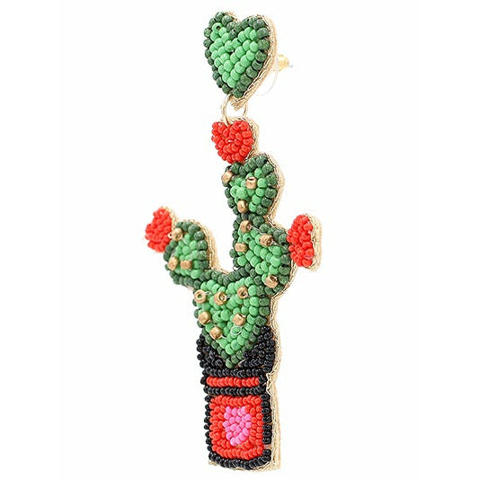 Heart Cactus Seed Bead Earrings - BFF Here