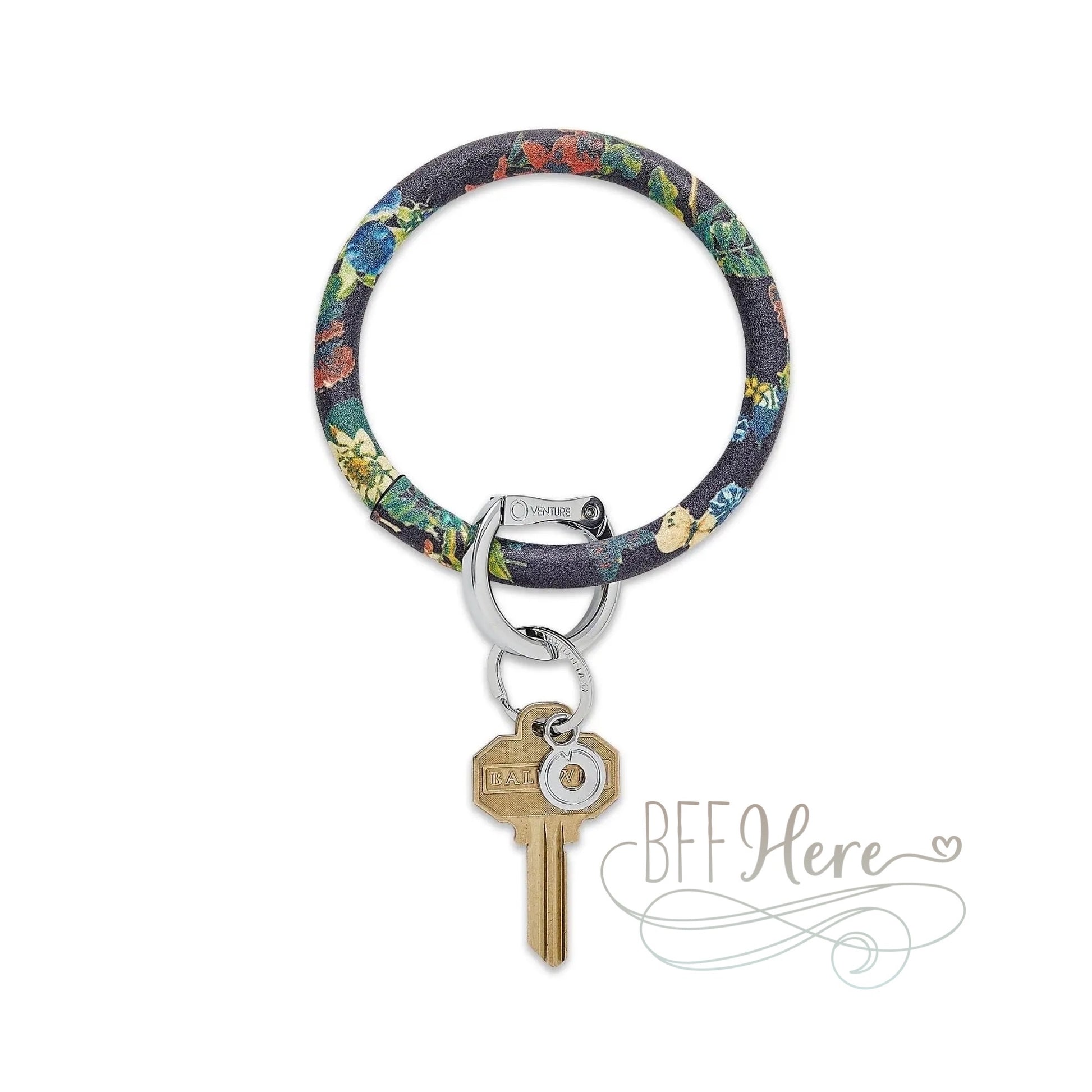 Back in Black Floral - Leather Big O-Key Ring by Oventure - BFF Here