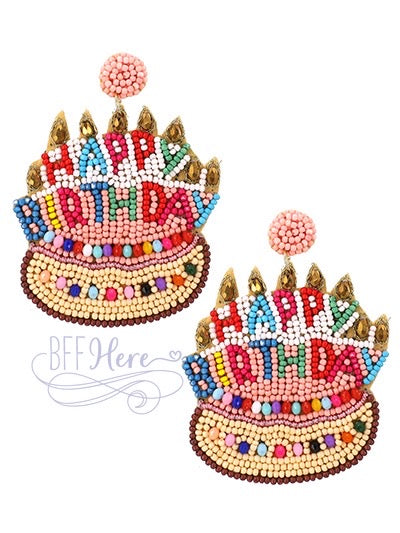 Happy Birthday Cake Seed Bead Earrings - BFF Here
