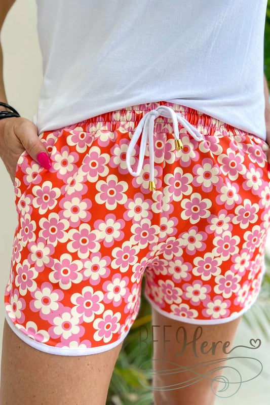 PREORDER-Adult Far Out Floral Drawstring Everyday Shorts - BFF Here