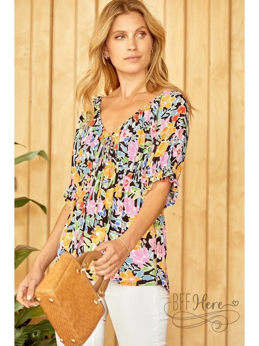 Jackie V Neckline Printed Top - BFF Here