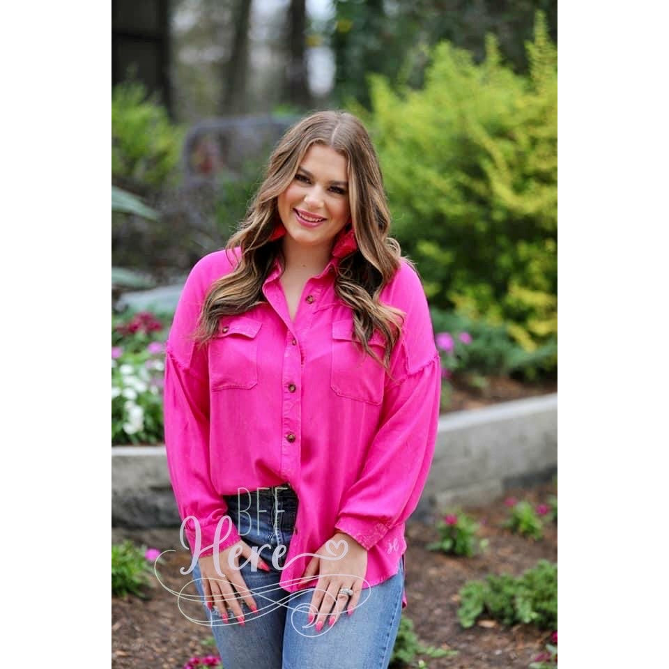 Dean Button Up Top — Hot Pink - BFF Here