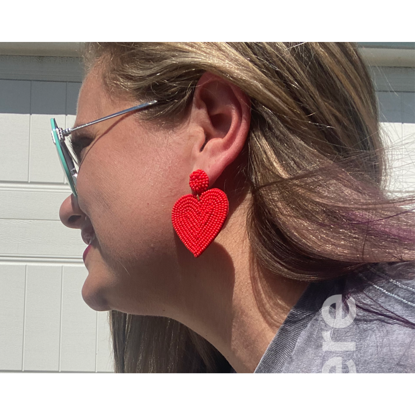 Red Seed Bead Heart Earring - BFF Here