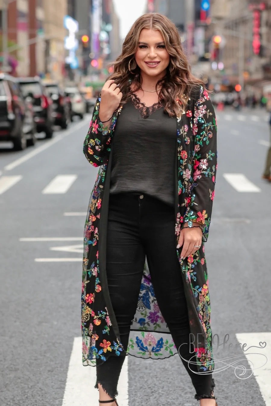 PREORDER-Here To Dazzle Floral Sequin Kimono - BFF Here