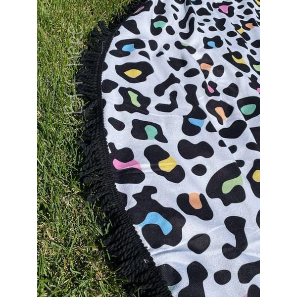 Round Beach Towel -- Rainbow Leopard - BFF Here