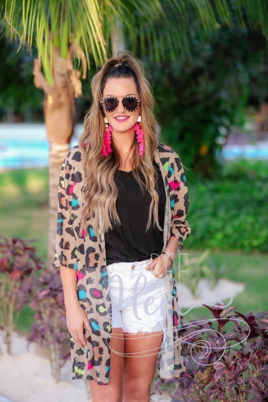 Splash of Color Leopard Kimono - BFF Here