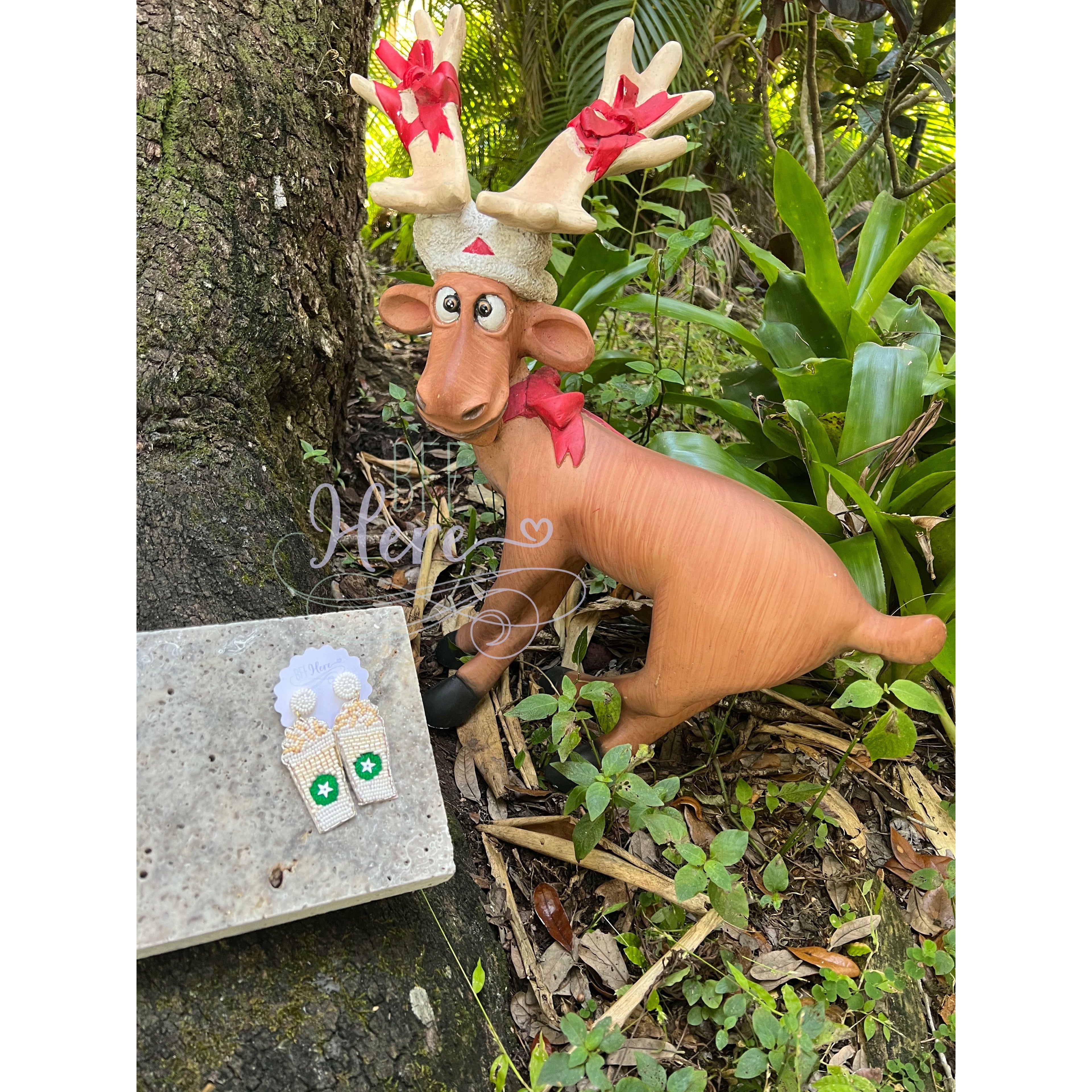 White Frappe Beaded Dangle Earrings - BFF Here