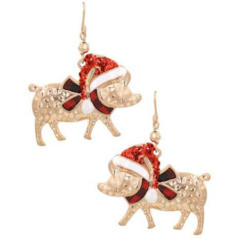 Pig Santa Hat Earrings - BFF Here