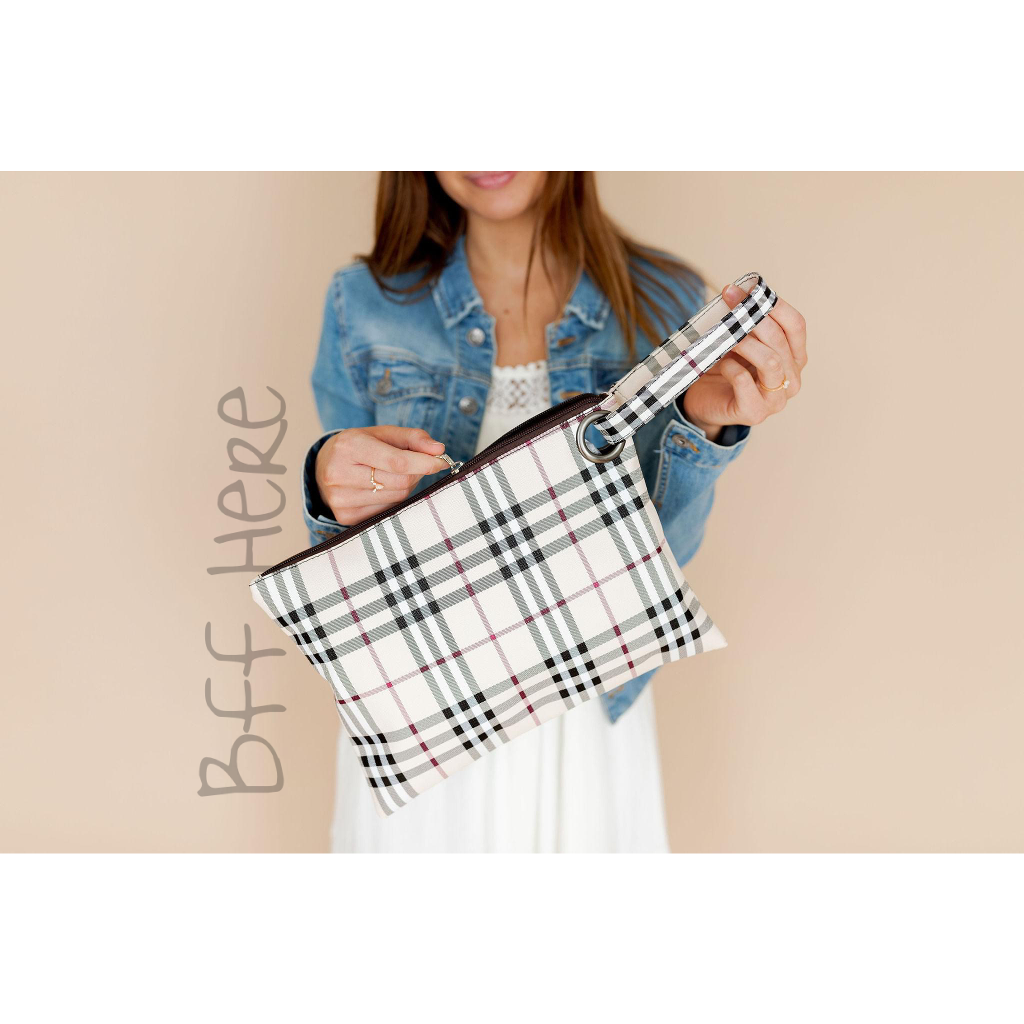 Trendy Clutch -- Beige Plaid - BFF Here