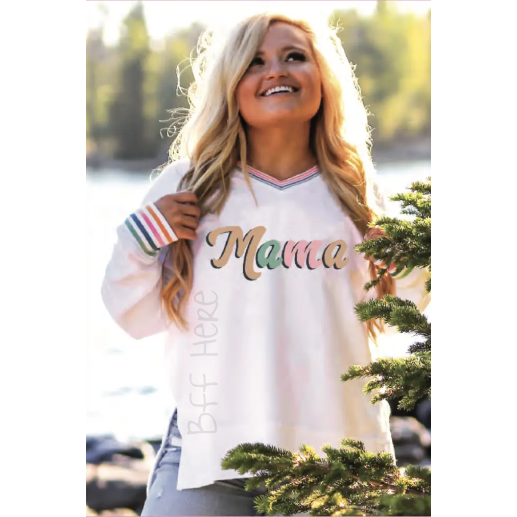 Mama Embroidery - Corded Sweatshirt / V-Neck - BFF Here