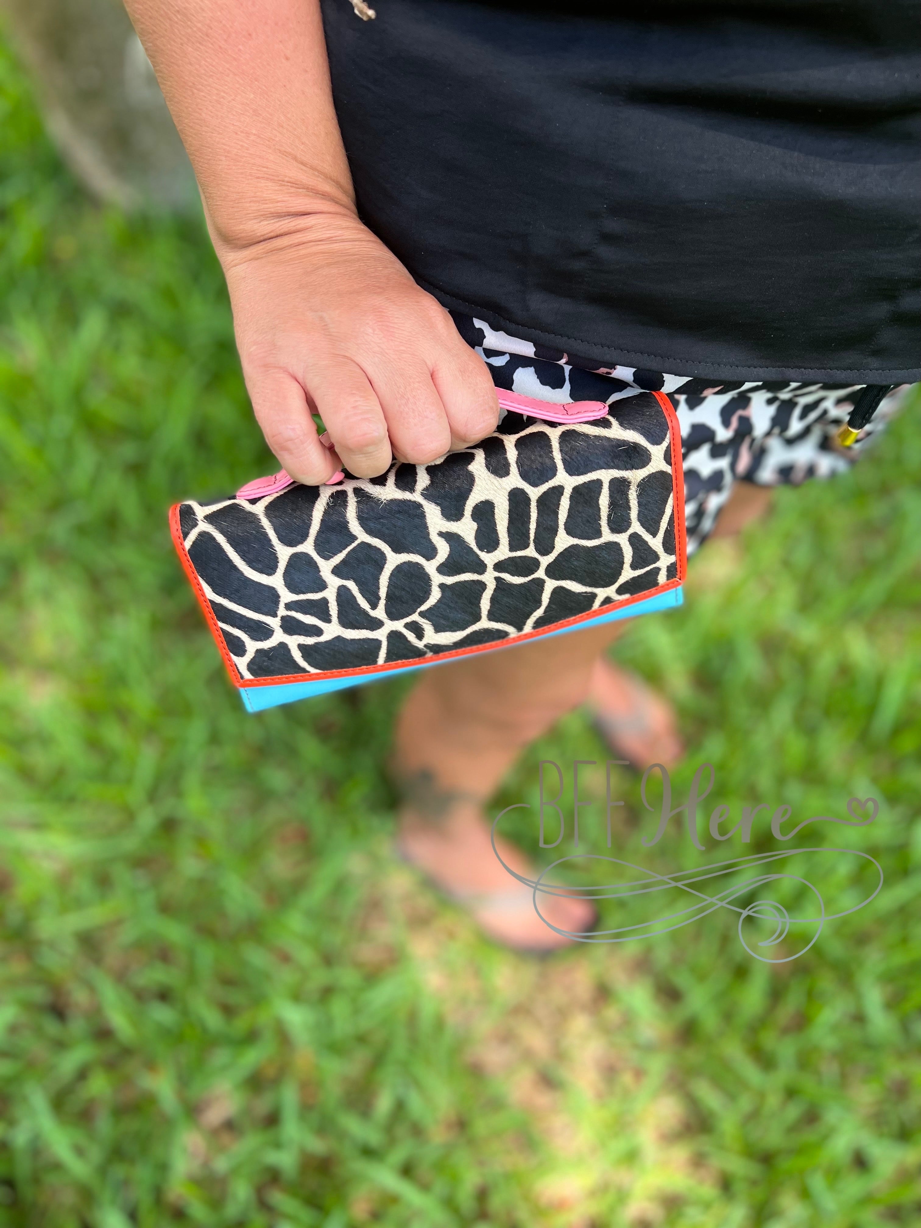 Cassia Leather and Hair on Hide Handle Wallet Clutch - BFF Here